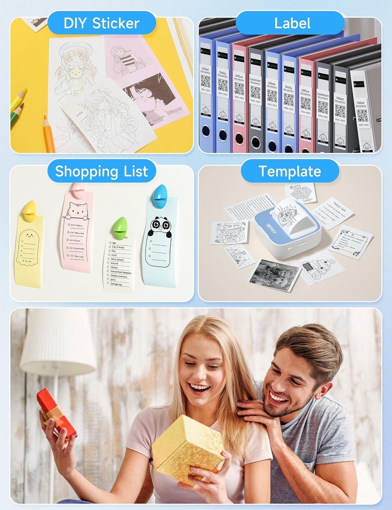 iDPRT Portable Sticker Maker Machine with 1 Roll Sticker Paper, Mini Printer Efficiently and Quickly, Thermal Printer for Study Notes, Pictures, DIY, Label, Free App with Multiple Templates,Blue - Image 5